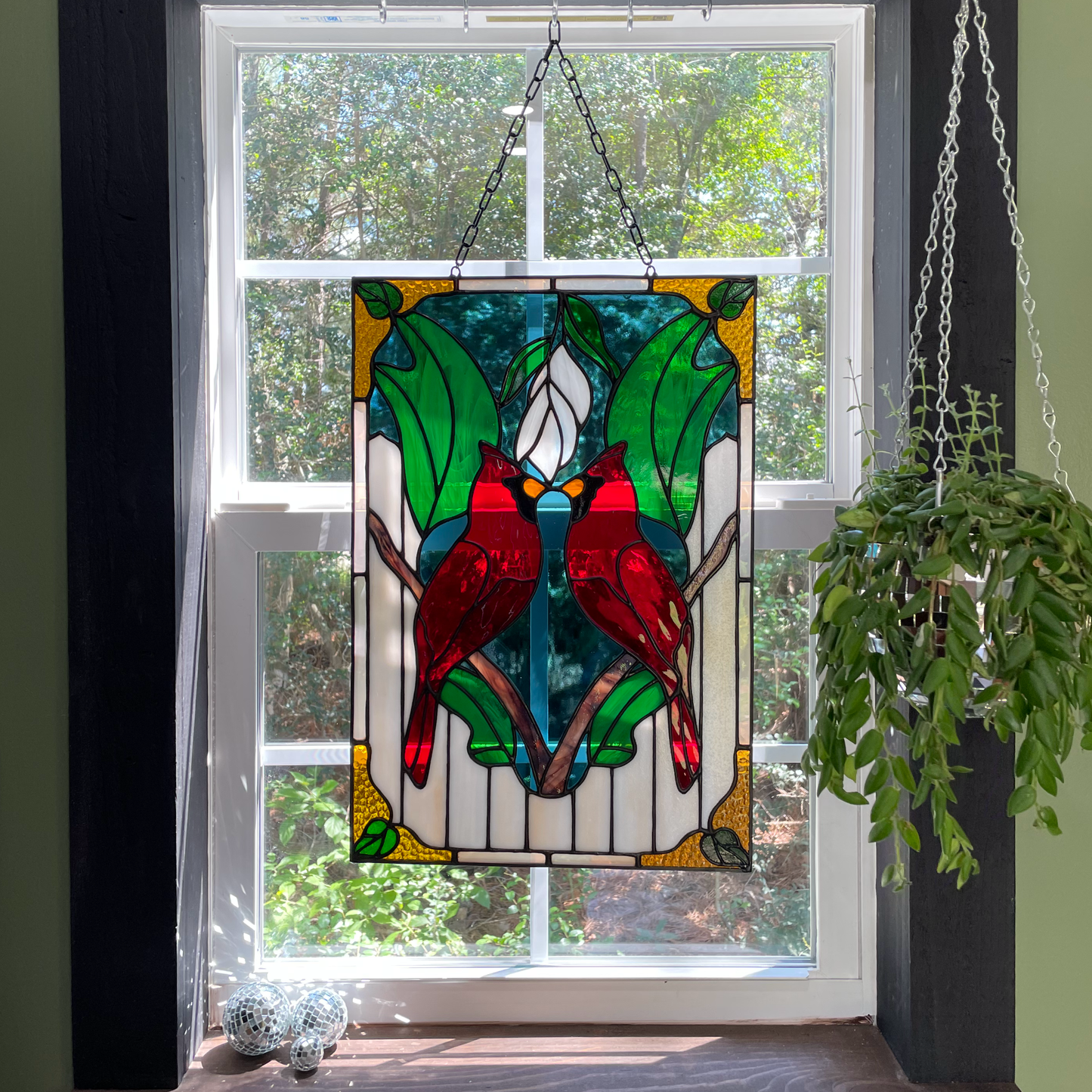 Cardinals Stained Glass Panel