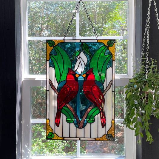 Cardinals Stained Glass Panel