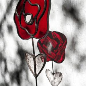 stained glass rose planter stake